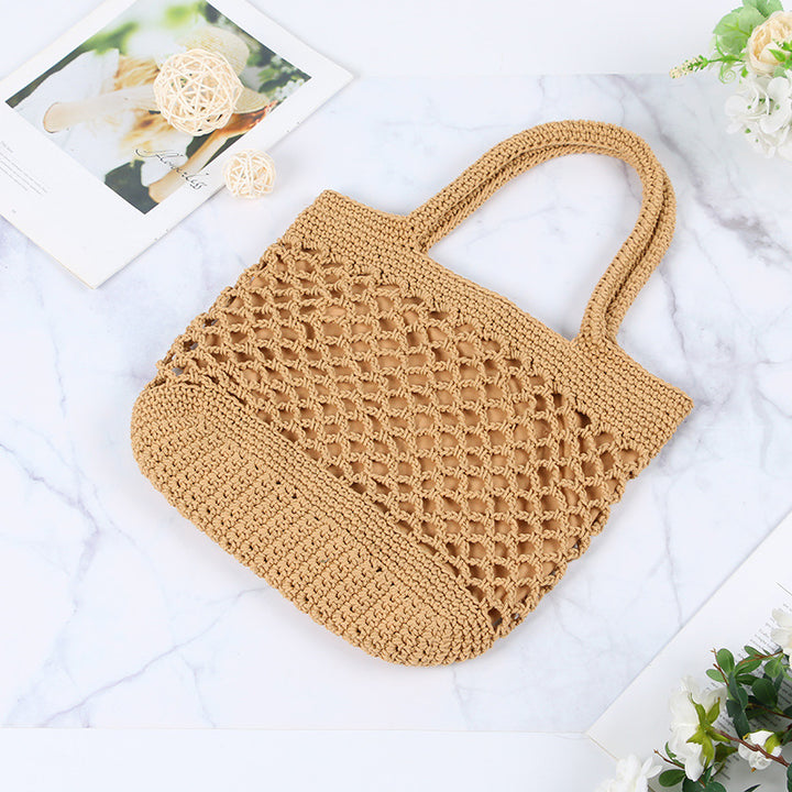 Hand-knotted tote bag with modern mesh design Stornfield