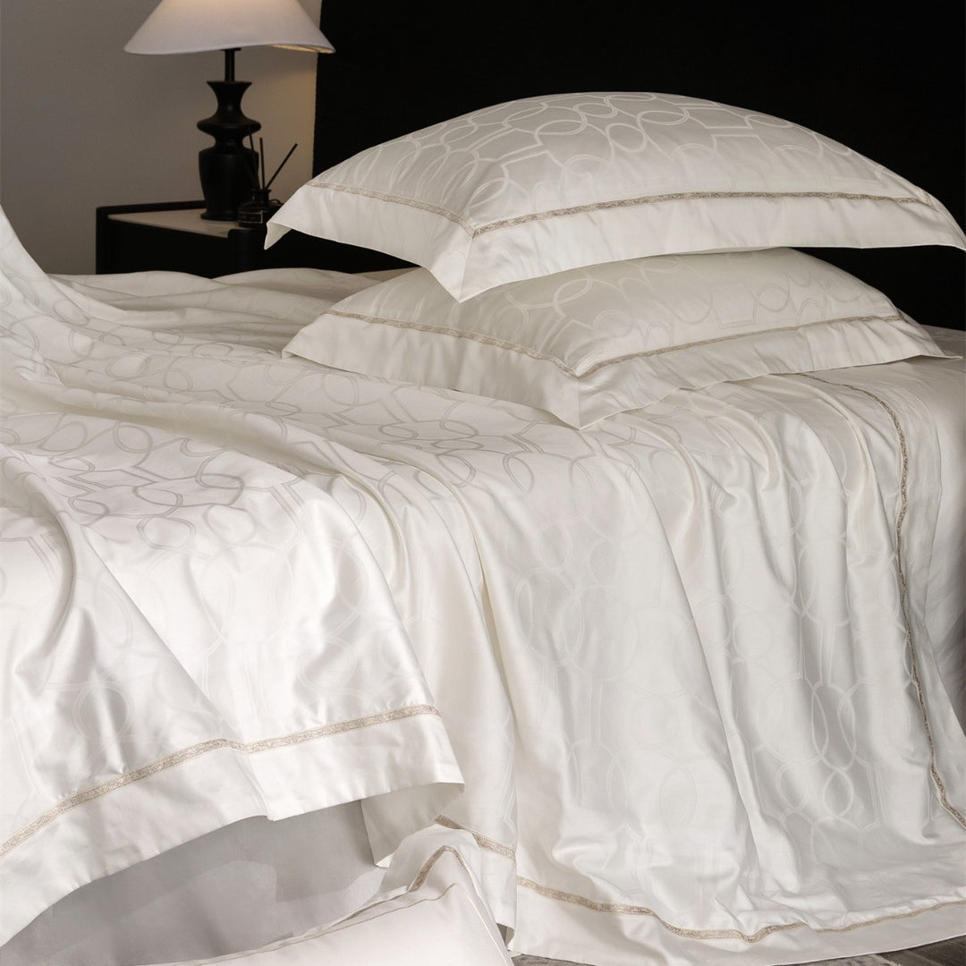 Silk-Effect Jacquard Sheet and Sham Ensemble with Satin Border
