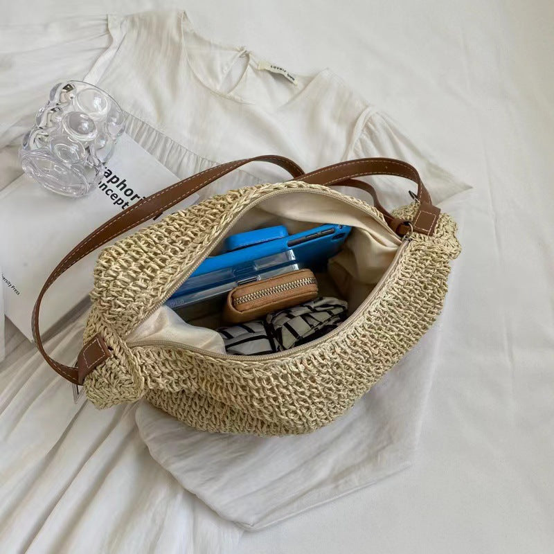 Cultivated raffia shoulder bag with leather accents Stornfield