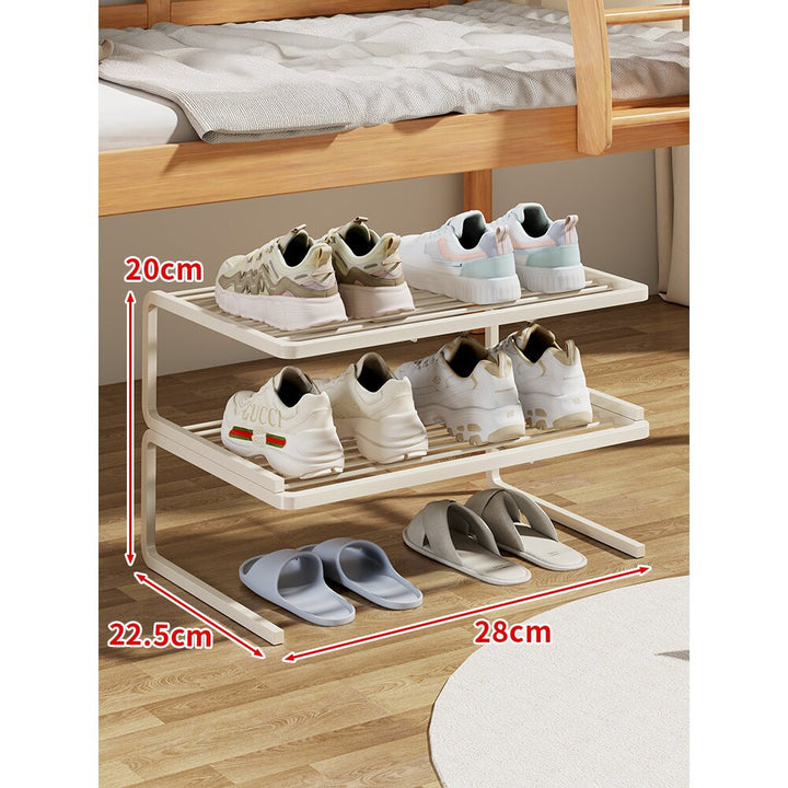 Compact Two-Level Slatted Under-Bed Shoe Organizer Rack