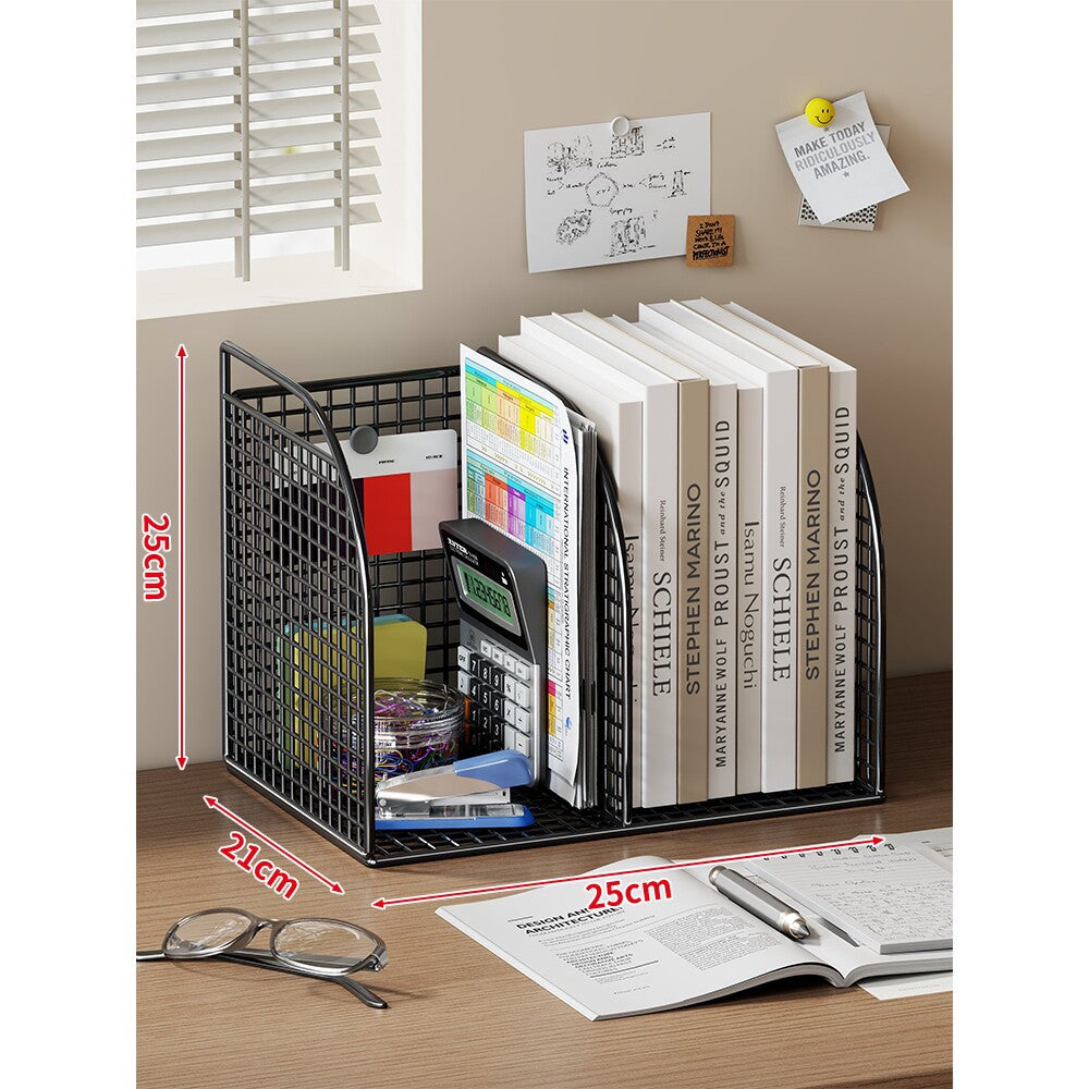 Long Multi-Slot Desktop File and Binder Organizer with Pen and Accessory Holder