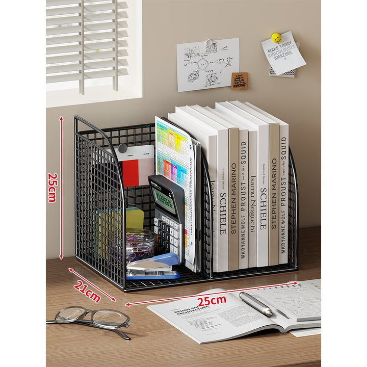 Long Multi-Slot Desktop File and Binder Organizer with Pen and Accessory Holder