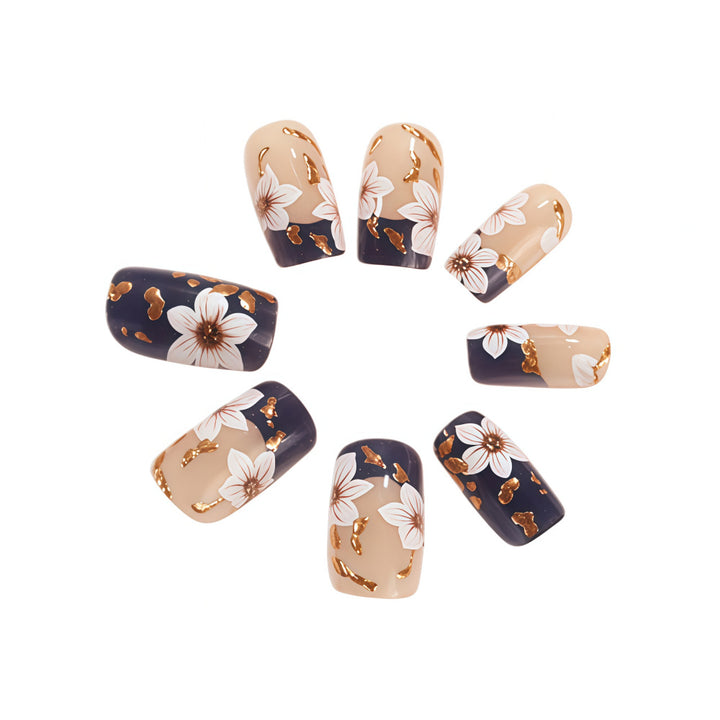Artificial nails with floral accents and glamour effects Stornfield