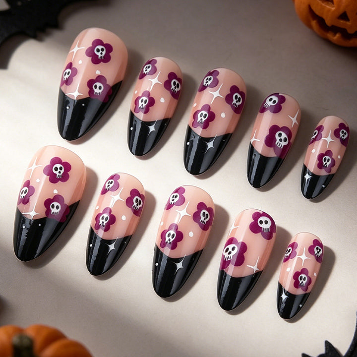 Artistic Skull and Flower Press-On Nails Stornfield