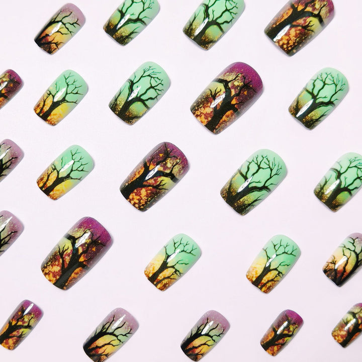 Artificial nails with fascinating tree silhouette design Stornfield