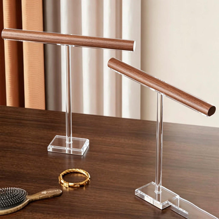 Wooden Necklace and Bracelet Display Stand with T-Bar Organizer and Weighted Base