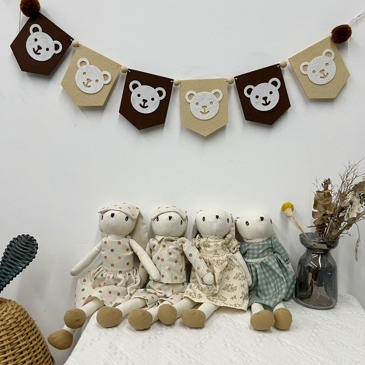 Plush Linen Bunny Doll with Long Ears Bow Tie and Removable Check Overalls