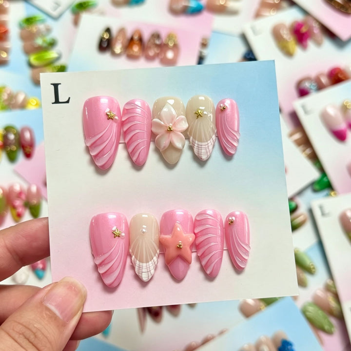 Decorative Press-On Nail Art Set with Floral Embellishments