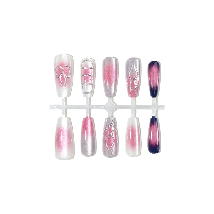 Decorative Press-On Nail Set with Ombre and Glitter Effects