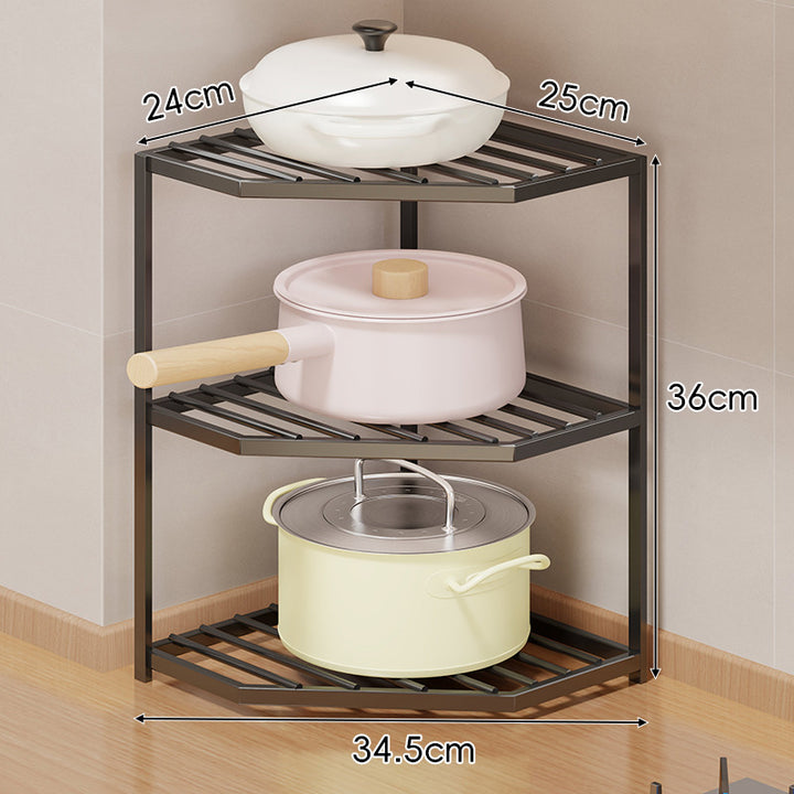Corner Three-Tier Hexagonal Metal Mesh Kitchen Pot and Pan Organizer Rack