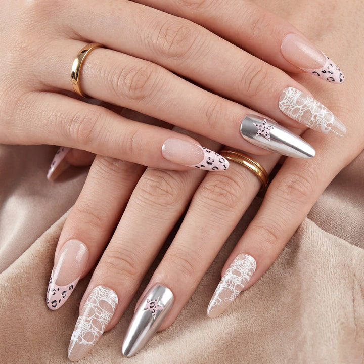 Elegant Lace and Metallic Nail Art Set Stornfield