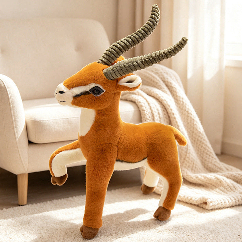 Life-Size Standing Antelope Plush with Ribbed Curled Horns and Poseable Legs Stornfield