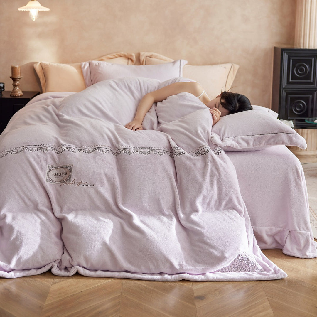 Plush Embroidered Microfiber Comforter Set