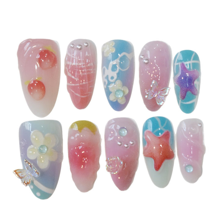 Artistic Sea-Themed Press-On Nail Art Stornfield