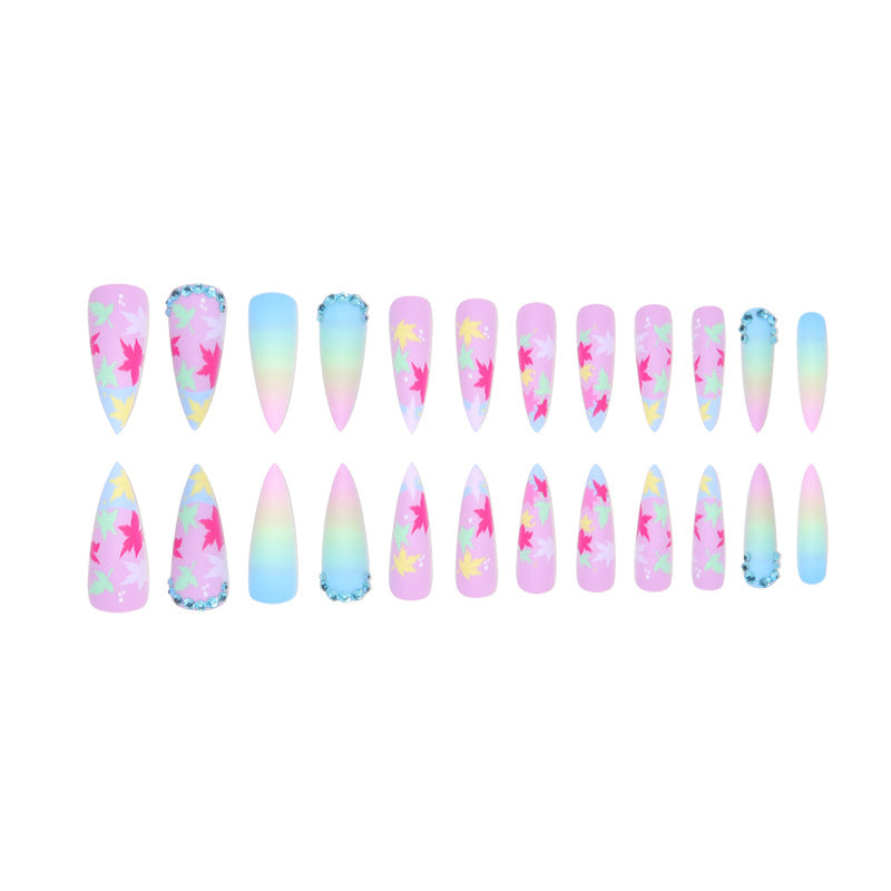 Floral Leaf-Designed Stiletto Press-On Nails Stornfield