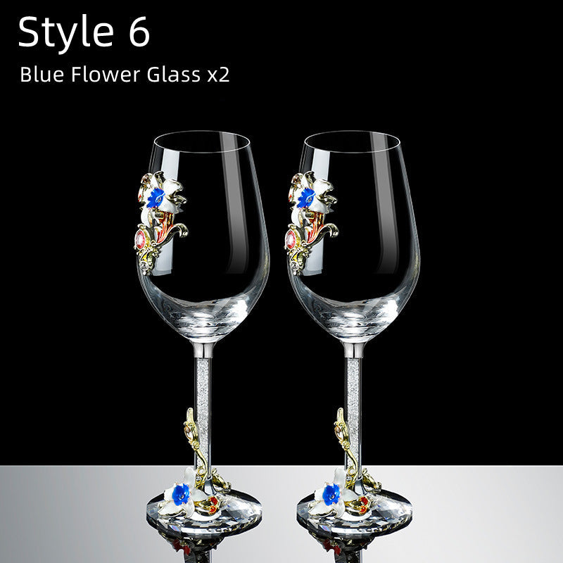 Metallic Flower Crystal Wine Glasses with Decanter Suitcase Set | Stornfield