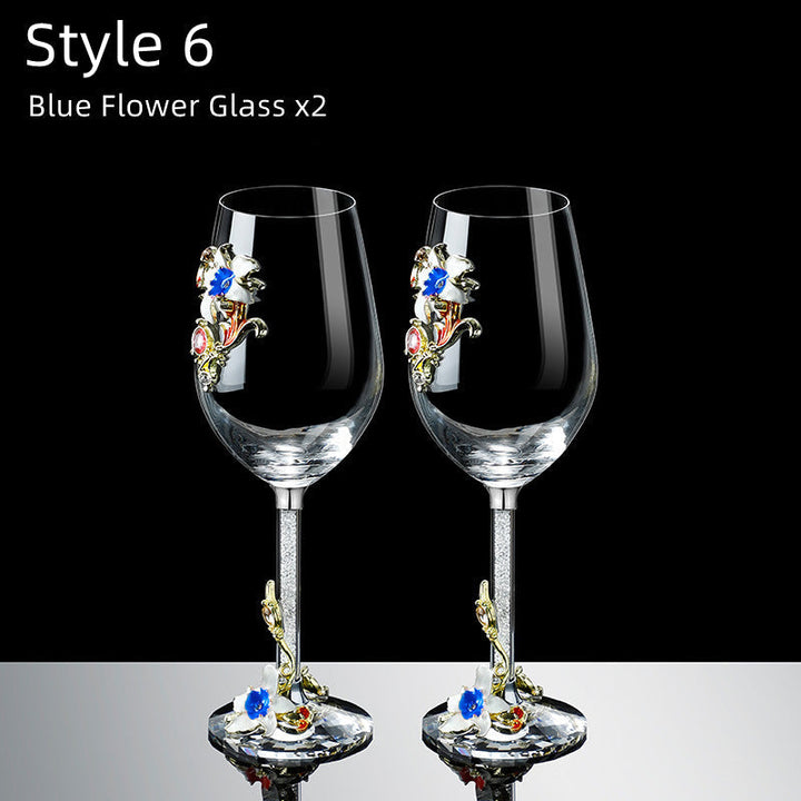Metallic Flower Crystal Wine Glasses with Decanter Suitcase Set | Stornfield