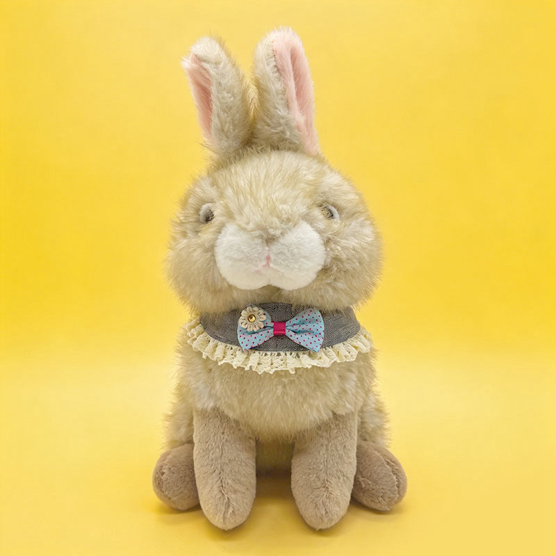 Sitting Plush Bunny with Lace-Trimmed Bow Collar and Ultra-Soft Faux Fur Stornfield