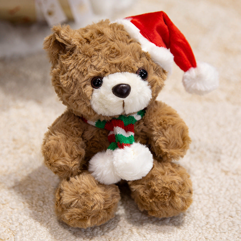 Plush Christmas Teddy Bear with Santa Hat and Knit Scarf Holiday Huggable Stuffed Toy Stornfield