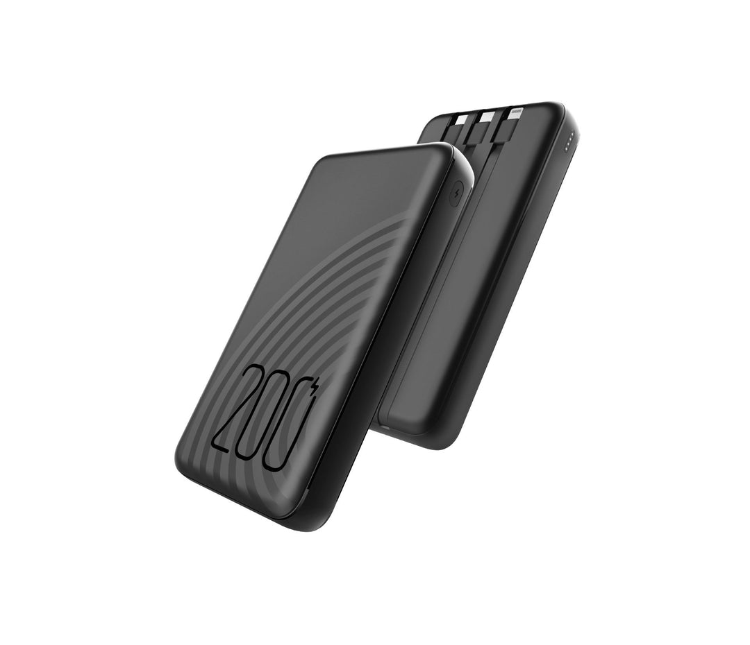 High-capacity wireless power bank with integrated retractable charging cables and LED battery indicators Stornfield