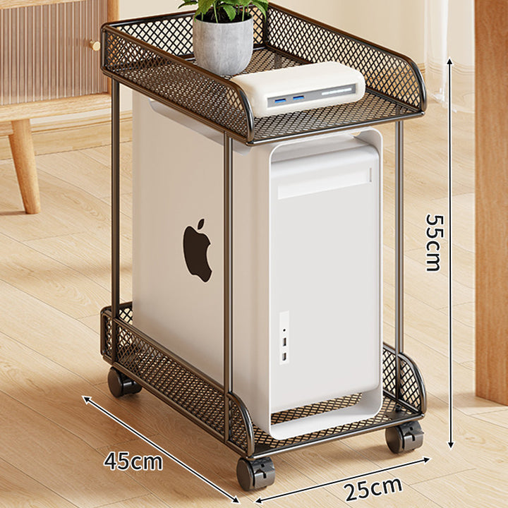Under-Desk Rolling PC Tower Stand with Mesh Tray and Locking Casters