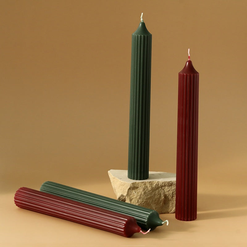 Ribbed Tall Taper Dinner Candle with Vertical Fluted Texture
