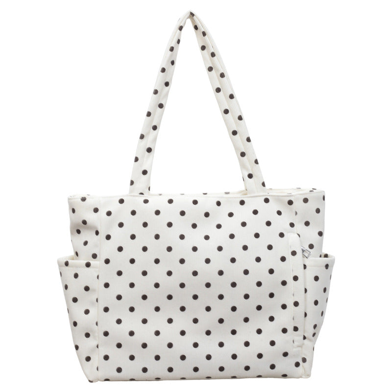 Spacious Polka Dot Canvas Tote Bag