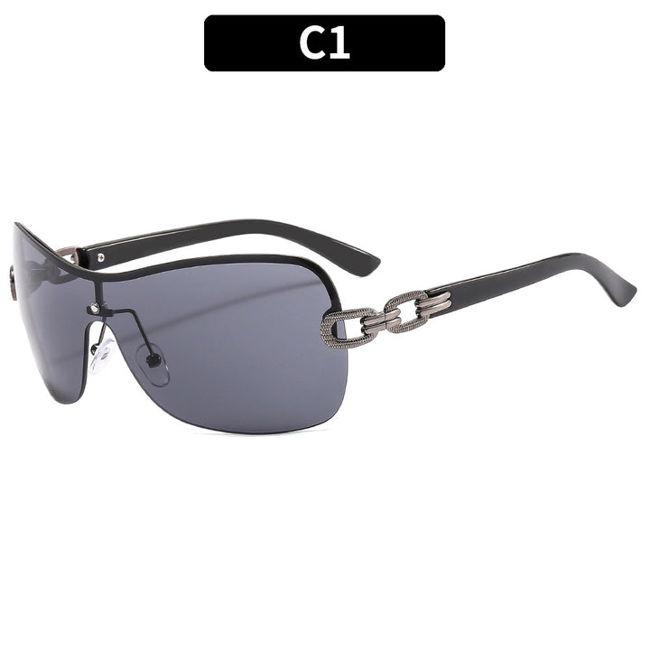 Elegant Shield Sunglasses with Intricate Chain Accents