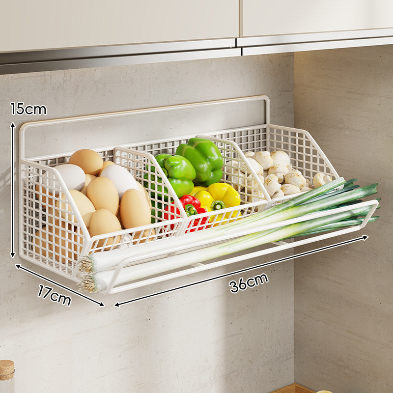 Under-Cabinet Three-Compartment Wire Mesh Kitchen Storage Basket with Front Rail