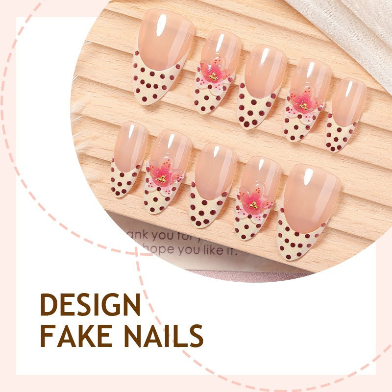 Artificial Nail Set with Floral Design and Elegant Dots Stornfield