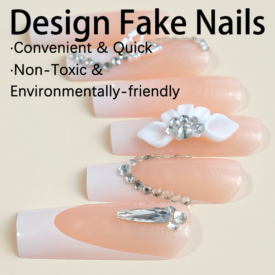 Acrylic nail set with elegant 3D accents and glitter decorations Stornfield