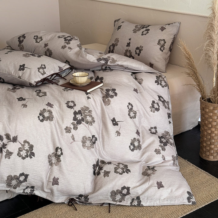 Patchwork Floral Cotton Percale Duvet Cover Set with Button Closure and Corner Ties