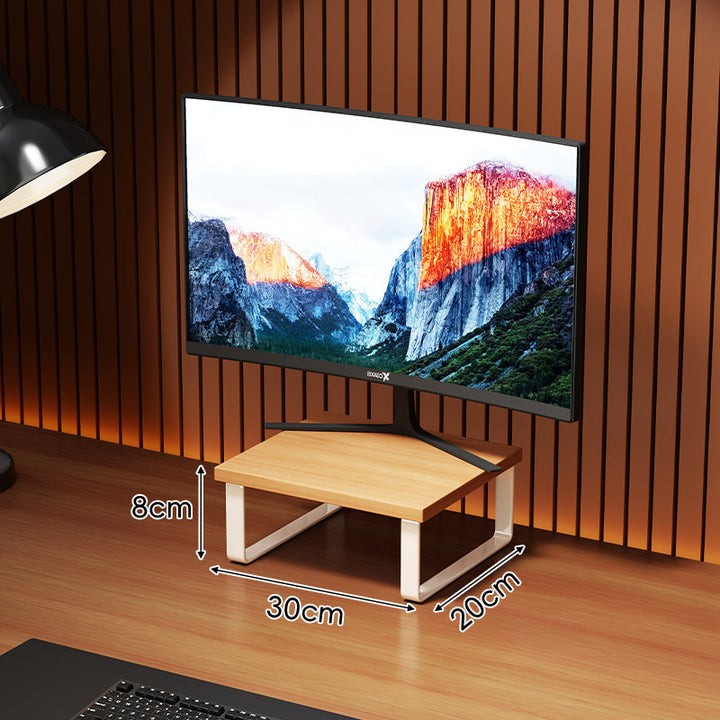 Compact Wooden Monitor Riser with Metal Frame and Under-Shelf Storage