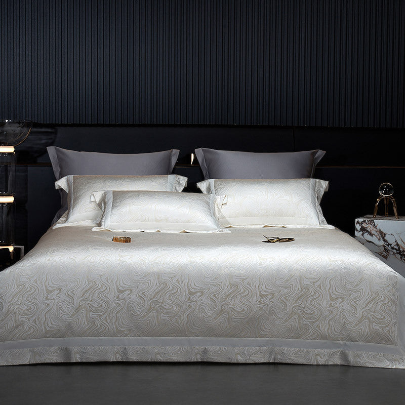 Luxury Jacquard Sateen Swirl-Pattern Duvet Cover and Pillow Sham Set