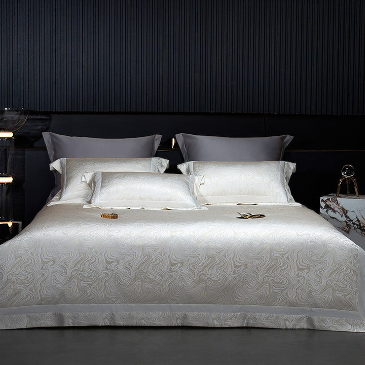 Luxury Jacquard Sateen Swirl-Pattern Duvet Cover and Pillow Sham Set