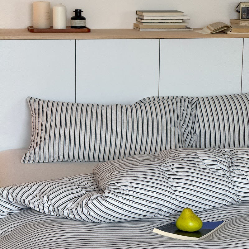 Relaxed-Stripe Washed Cotton-Linen Duvet Cover Set with Hidden Closure & Pillow Shams