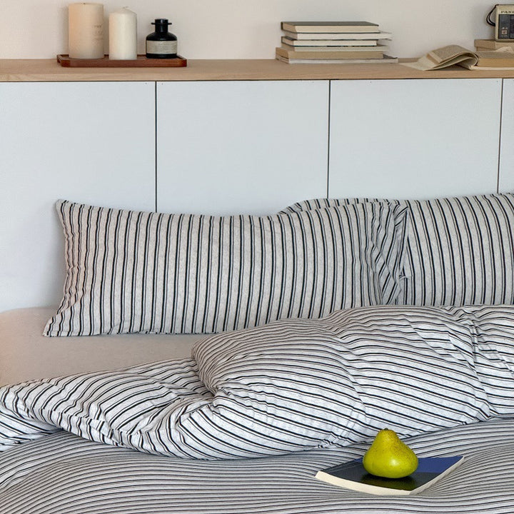 Relaxed-Stripe Washed Cotton-Linen Duvet Cover Set with Hidden Closure & Pillow Shams