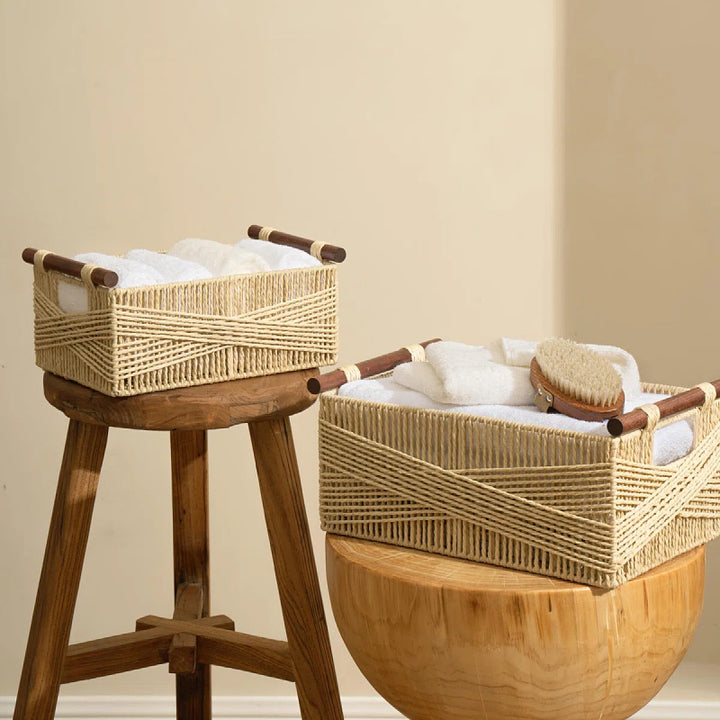 Handwoven Storage Basket with Wooden Handles Stornfield