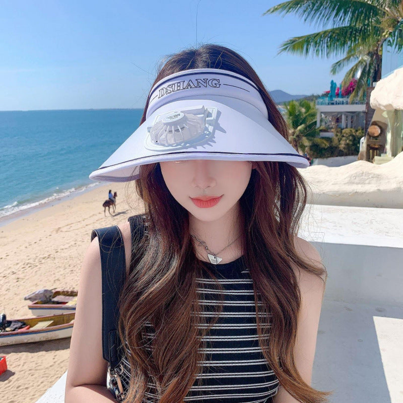 Sun protection visor with quiet rechargeable mini fan and adjustable neoprene seat Stornfield