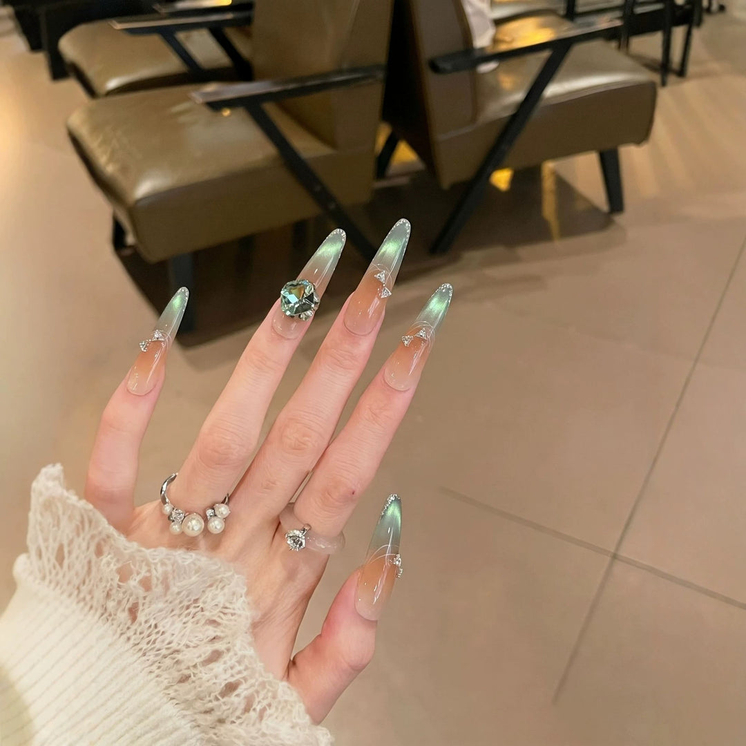 Elegant Stiletto Press-On Nail Art Set with Jewel Accents Stornfield