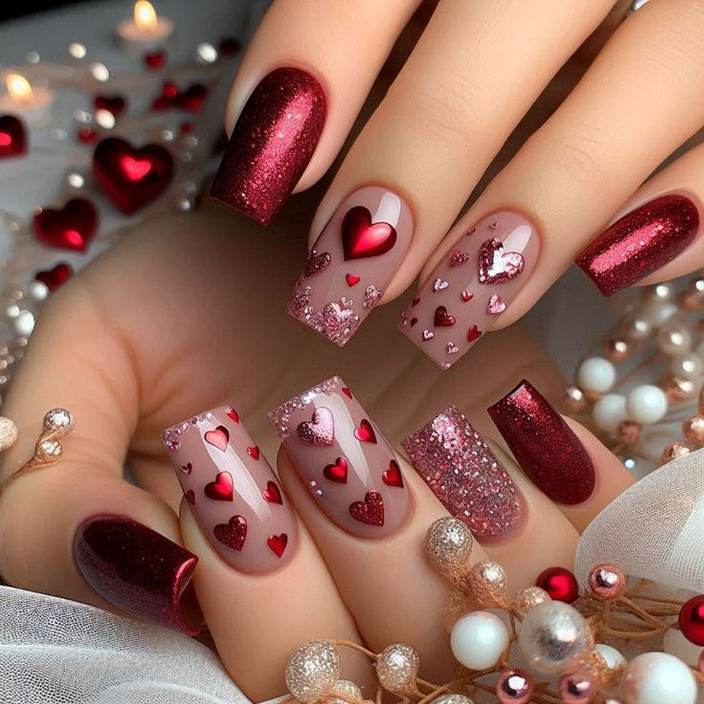 Artificial nails with Romantic Heart Design Stornfield