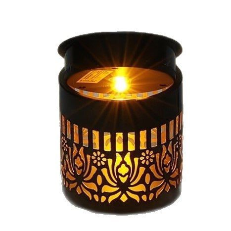 Decorative Solar-Powered Metal Lantern With Geometric Cutout And Warm LED Candle Effect Stornfield