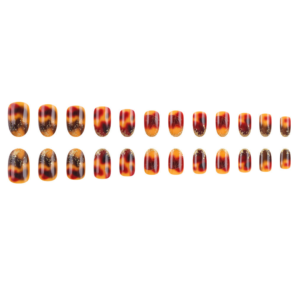 Artistic Press-On Nail Set with Autumn Leaf Design Stornfield