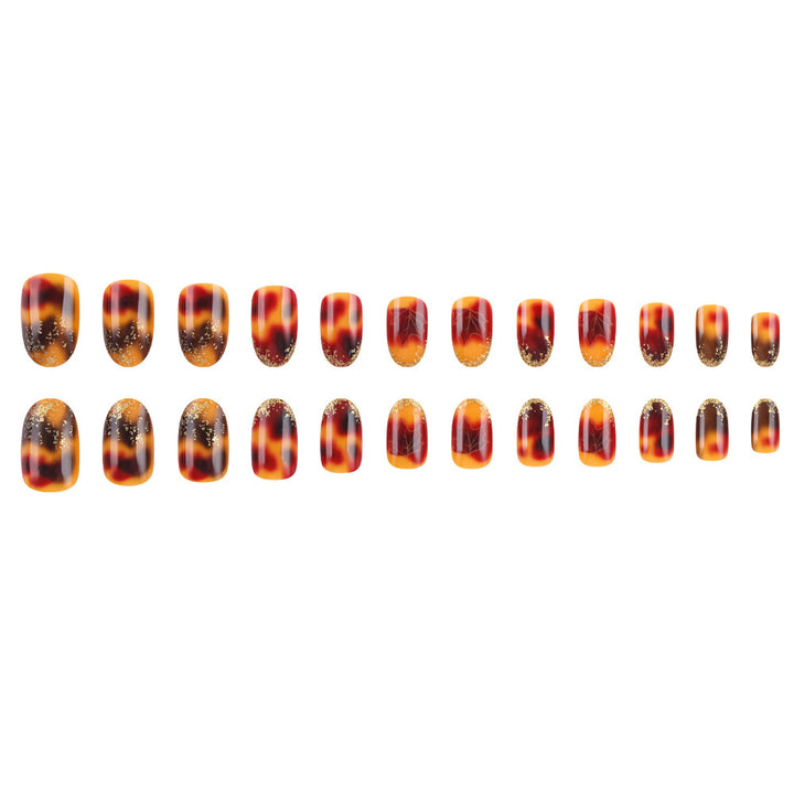 Artistic Press-On Nail Set with Autumn Leaf Design Stornfield