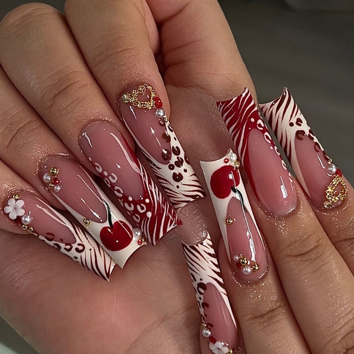 Decorative Long Press-On Nail Art with Gem Accents Stornfield