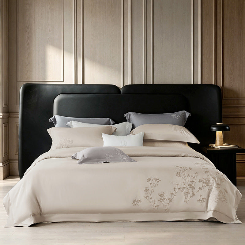 Luxury Cotton Sateen Duvet Cover Bedding Set with Botanical Embroidery