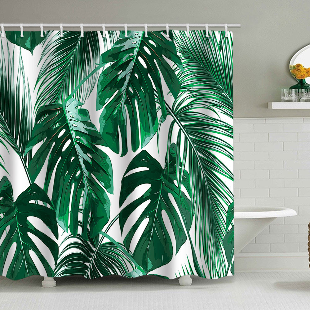 Tropical Leaf Print Shower Curtain Stornfield