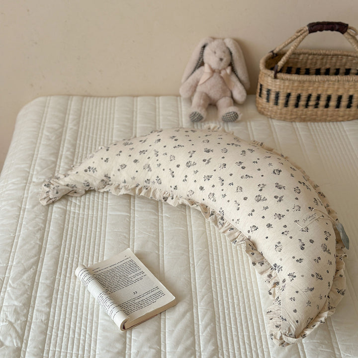 Ergonomic Cotton Maternity Nursing Support Pillow with Ruffled Cover and Bunny Print