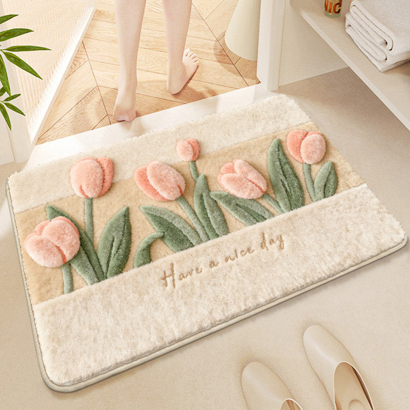 Floral-Themed Soft Microfiber Bath Mat