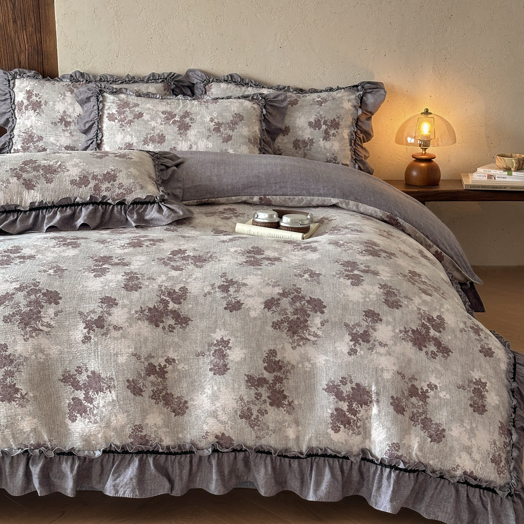 Ruffled Floral Pattern Bedding Set